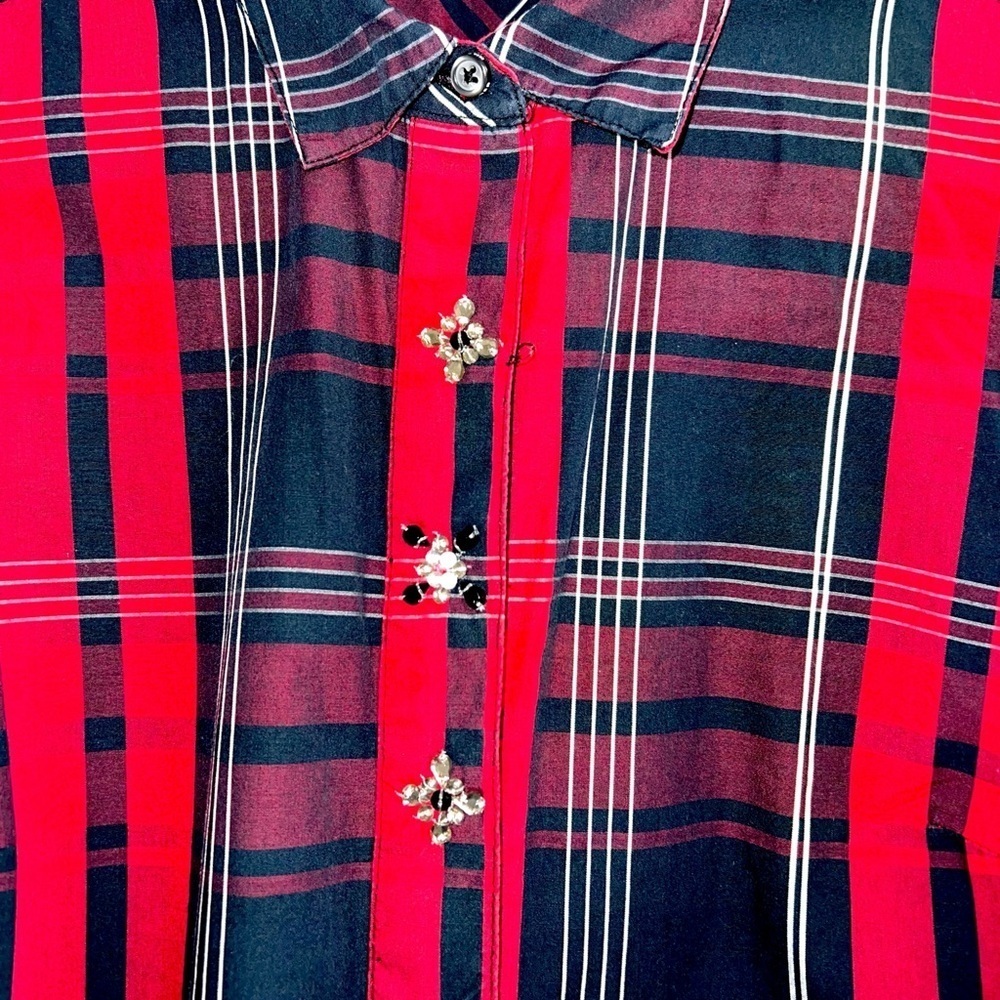 Tommy Hilfiger Red Navy Plaid Shirt mini collar Longsleeve cotton dress belt S - Picture 3 of 8